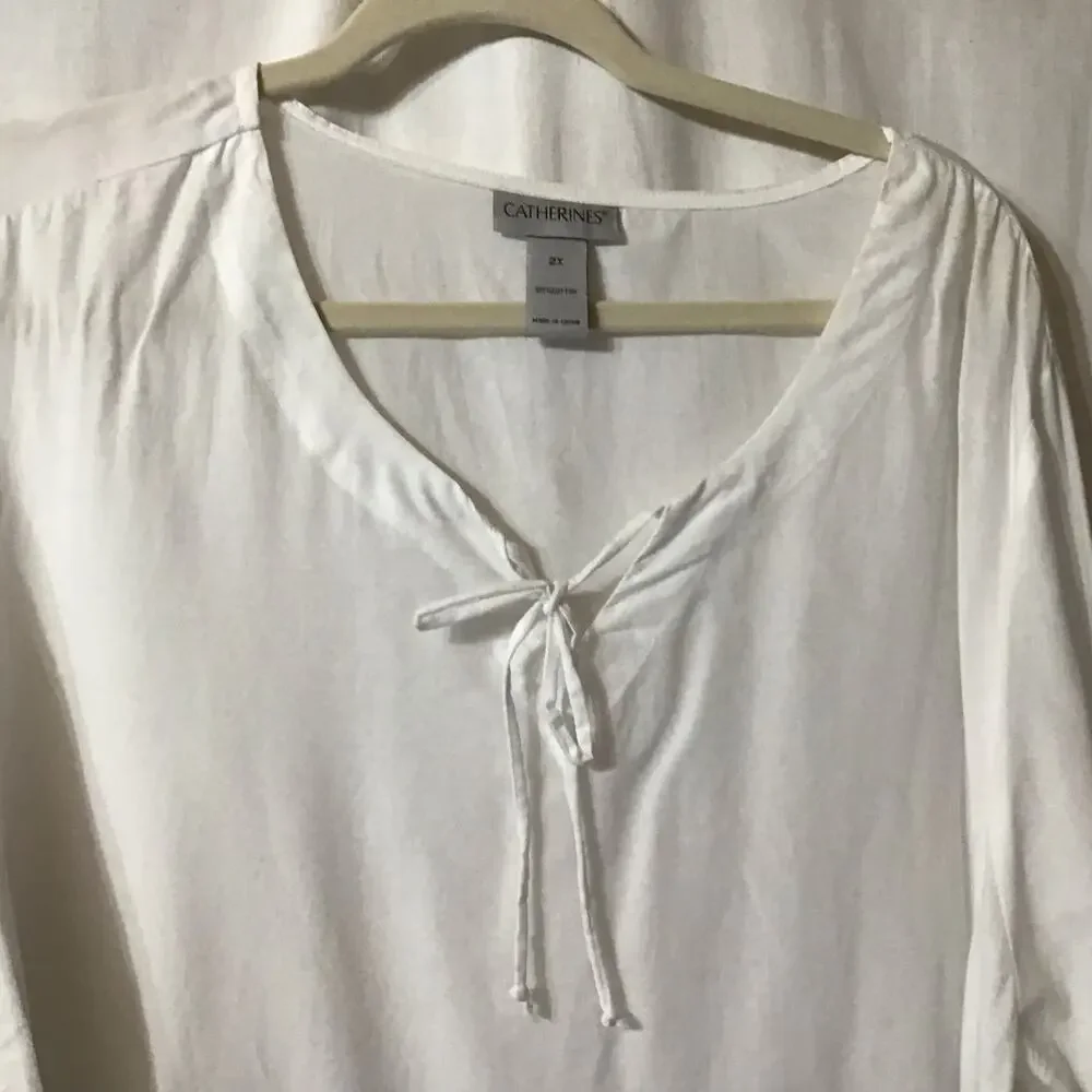 NWT Catherines White 100% Cotton Boho Floral Embroidered Lace Coverup 2X